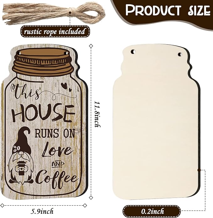 Jetec 4 Pcs Coffee Bar Decor Mason Jar Wood Sign Wall Hanging Plaque But First - Image 3