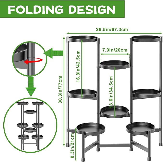 5 Tier Plant Stand Indoor Tall, Adjustable Black Plant Shelf - Image 2