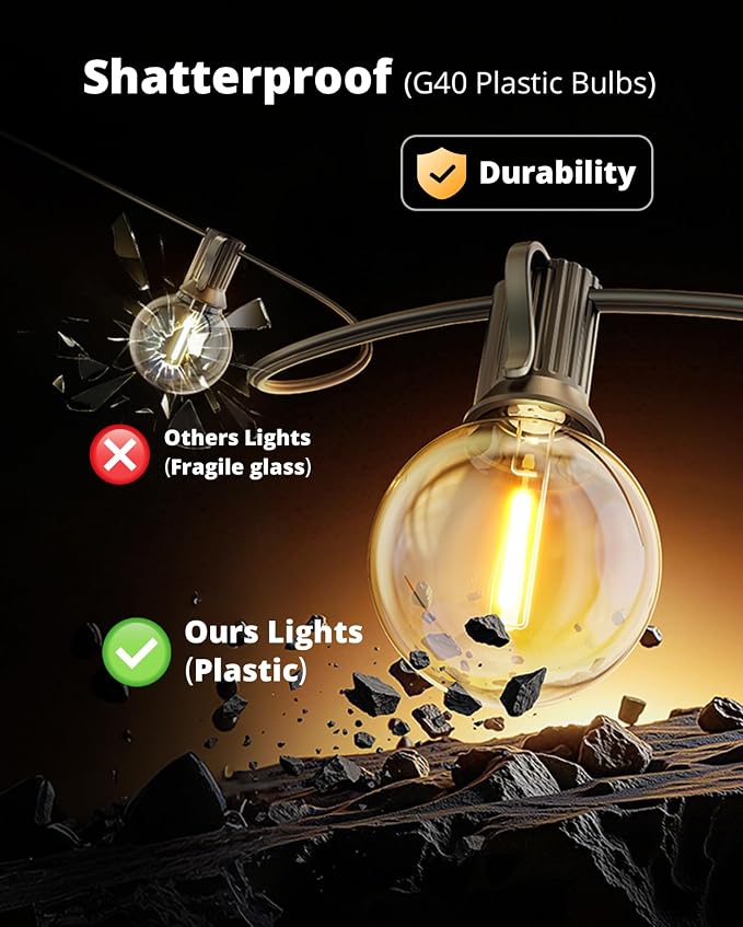 VIPAR Patio Lights, 50FT 27 G40 Bulbs Outdoor String Lights Waterproof - Image 5