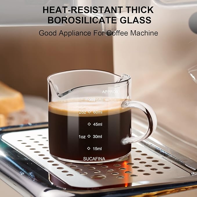 PARACITY Espresso Cup with Handle, 2.5 OZ Double Spout Clear Glass Measuring - Image 5