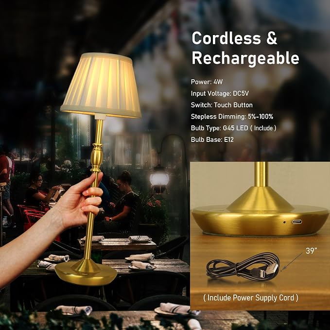 Cordless LED Touch Lamp with Dimmer Portable Small Table Lamp, Dining Room - Image 5