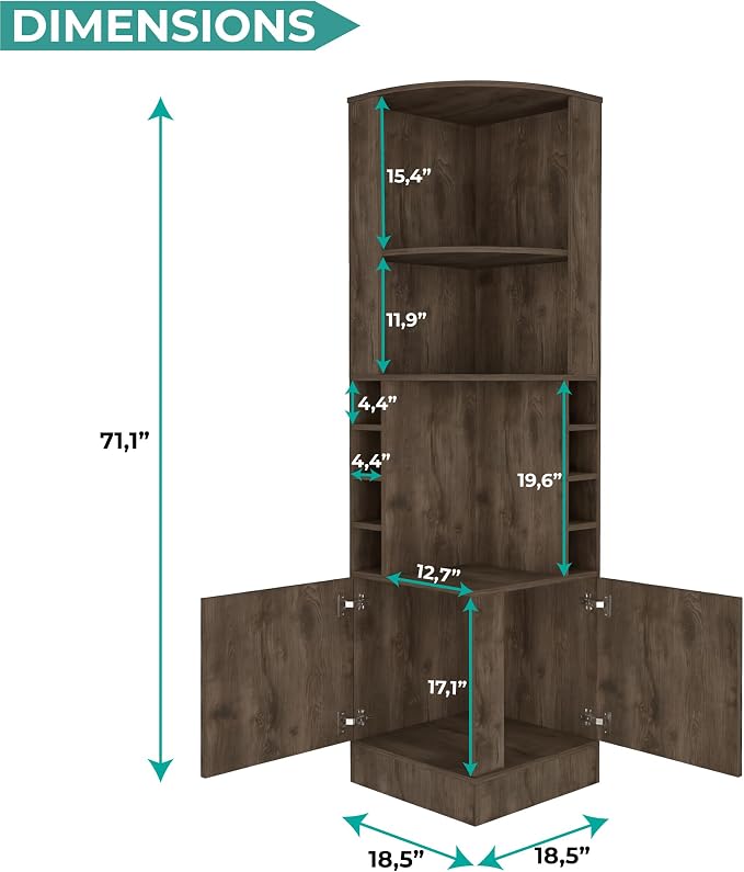 Tuhome Syrah Corner Bar Cabinet, Tall 71.1" Liquor Cabinet - Image 3