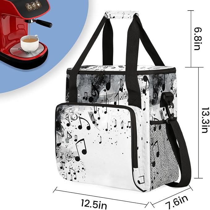 Musical Notes Coffee Maker Carring Bag, Large Insulated Storage Organizer Case - Image 2