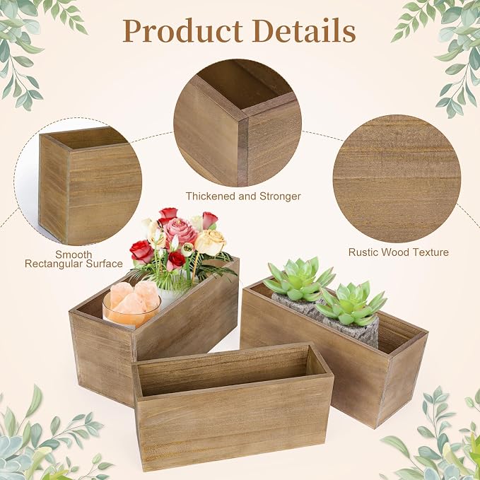 6 Pcs Rustic Wooden Boxes for Storage, Decorative, Arts & Crafts, Rectangle - Image 3