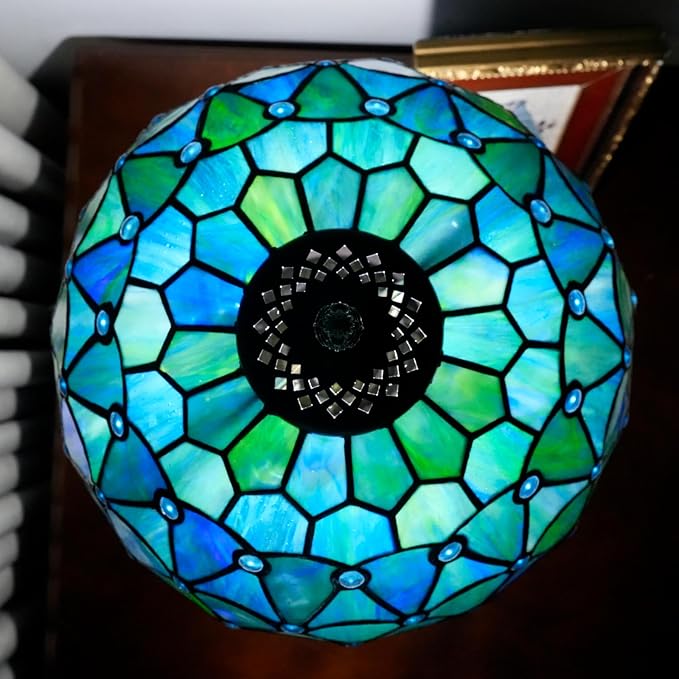 Tiffany Lamp Stained Glass Table Lamp 12X12X18 Inches Sea Blue Style Living - Image 9