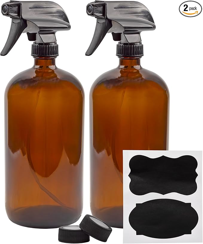 Cornucopia Brands 32oz Amber Glass Spray Bottles Brown Bottles w/ 3-Setting by CornucopiaBrands