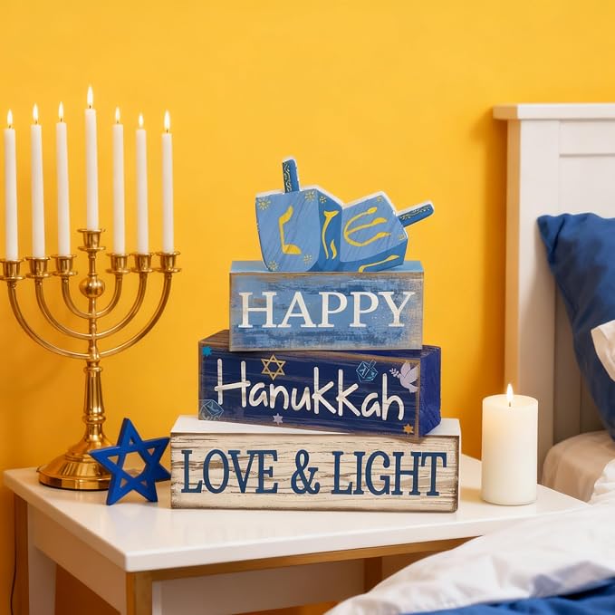 Lineshading 4 Pcs Hanukkah Table Decorations Chanukah Tiered Tray Decor Dreidel - Image 6
