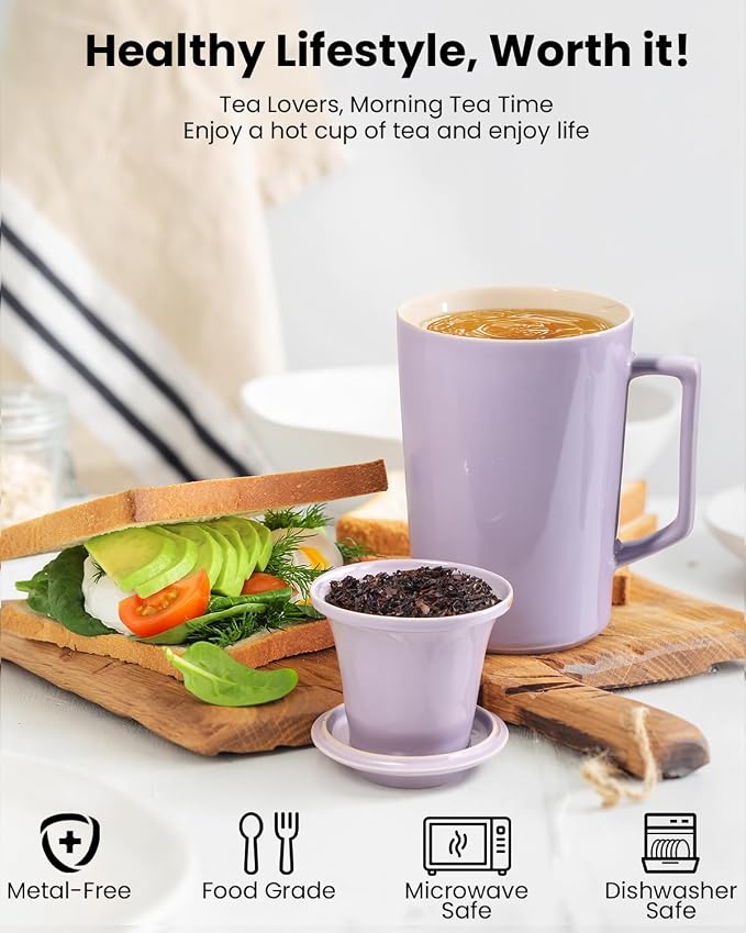 15 OZ Ceramic Tea Cup with Infuser and Lid, Tea Mug with All-Porcelain Strainer - Image 4