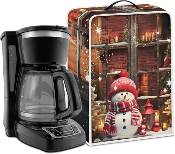 Snowman Christmas Coffee Maker Cover Lightweight Coffee Pot Dust Protection by Psesaysky