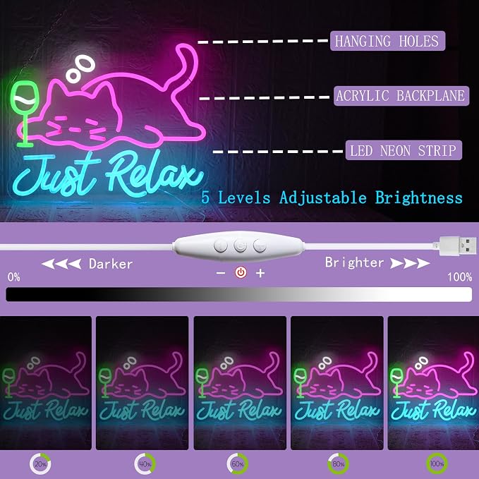 Cat Beer Neon Sign, Just Relax Neon Signs - Image 3