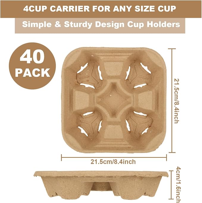 4 Cup Carrier Tray, Biodegradable Cup Holder, Coffee Shops, Restaurants - Image 2