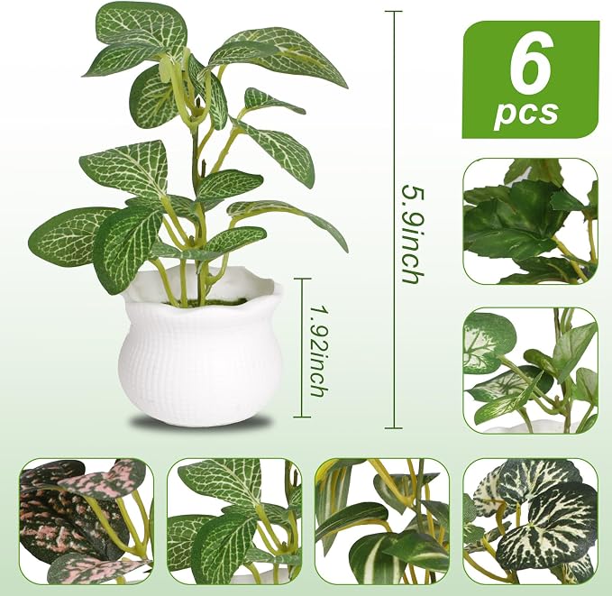 Yoratee Small Artificial Plant 6PCS Fake Plant Greenery Cute Potted Indoor Faux - Image 2