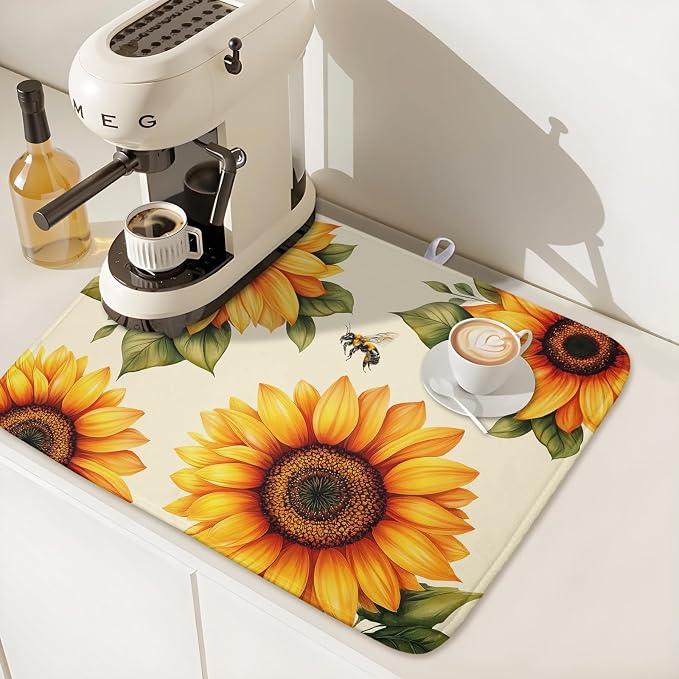 Sunflower Dish Drying Mat 16x18 Inch Absorbent Reversible Summer Drying Mat - Image 7