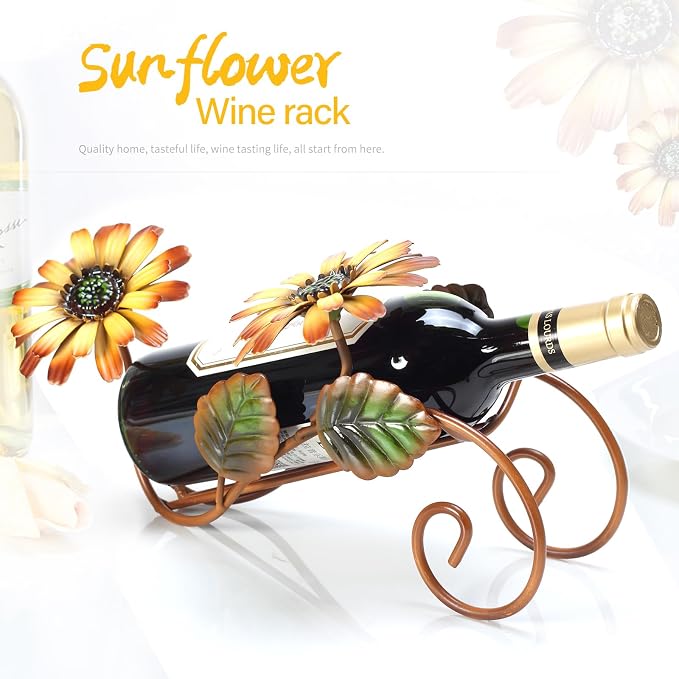 Sunflower Wine Bottle Holder Single Bottle Display Stand Freestanding Wine Rack - Image 2