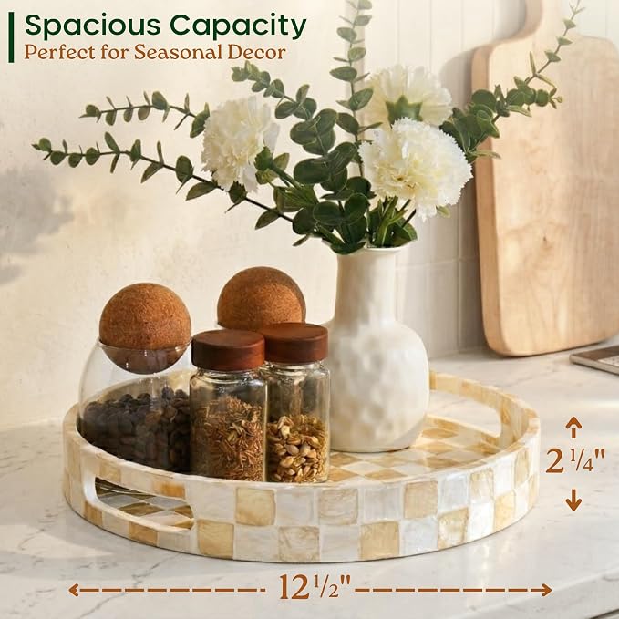 CHI AN HOME 12.6 Inch Capiz Shell Round Decorative Tray - Image 3