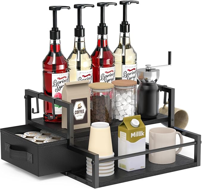 Coffee Syrup Organizer for Countertop, 2-Tier Coffee Bar Organizer by Zaldia