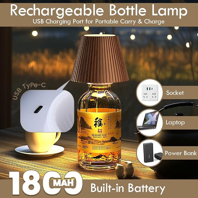 WILIT Wireless Bottle Lamp, 3-Level Brightness Cordless Table Lamp Shades - Image 5