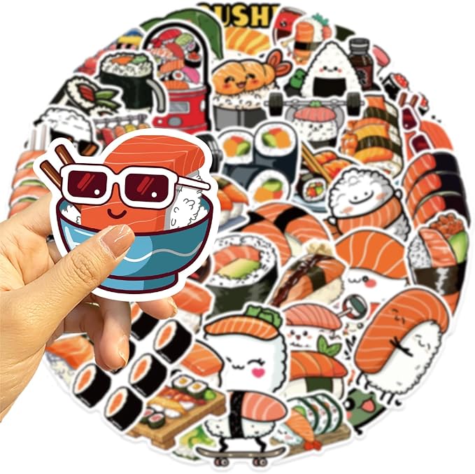 50pcs Cute Sushi Stickers for Kids, Kawaii Food Stickers for Water Bottle - Image 3