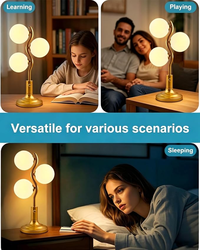 Lightdot Mid Century Globe Table Lamp Dimmable Modern 3 Lights Gold Desk Lamp - Image 4