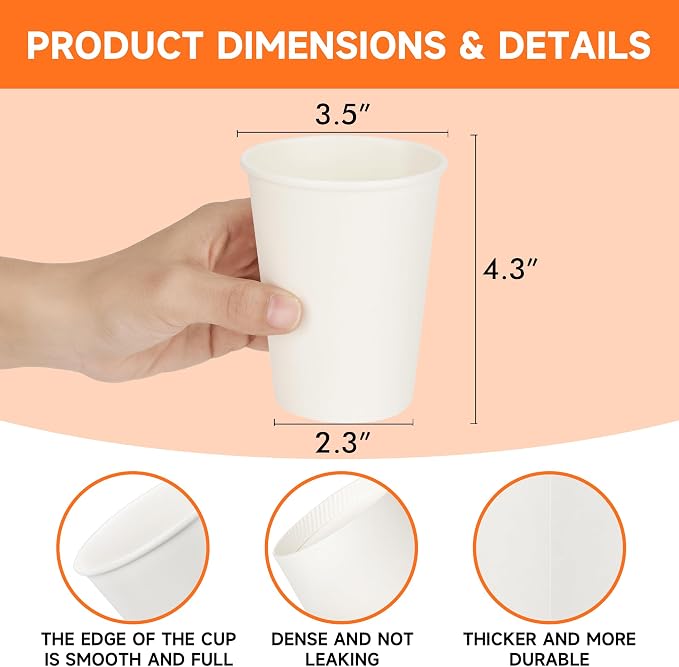 METAPRINT Disposable Paper Cups 12 oz, 12 oz Paper Coffee Cups, Thickened Design - Image 6