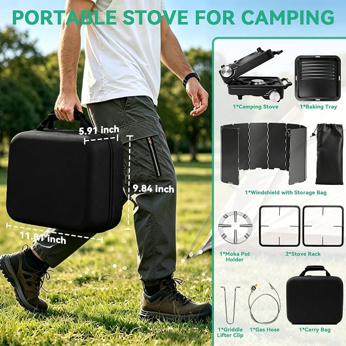 2 Burner Camp Stove 24000 BTU, Portable Propane Camping Stove - Image 6