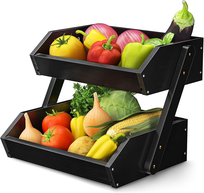 G.a HOMEFAVOR Fruit Basket for Kitchen, 2-Tier Fruit Bowl for Kitchen Counter - Image 2
