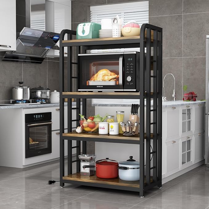 SIREDEEP Bakers Rack with Power Outlet ，4-Tier Kitchen Baker's Rack, Microwave - Image 3