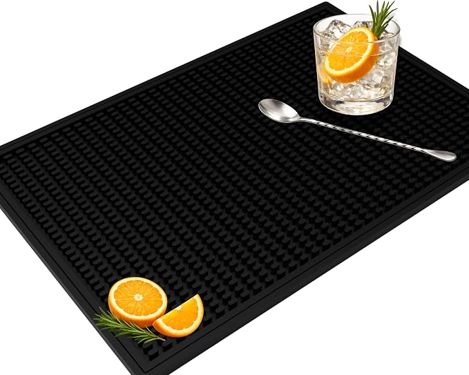 Bar Mat All Black 18x12 in Silicone, Non-Slip Bartending Mat by CALUVAR