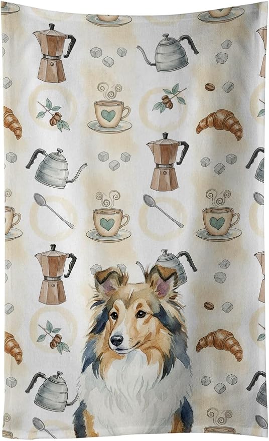 Caroline's Treasures Sable Sheltie Coffee Bar Kitchen Towel Velour Plush Front by CarolinesTreasures
