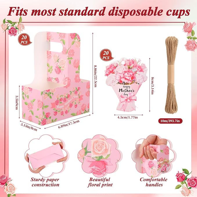 Domensi 20 Pack 2 Cup Mother's Day Drink Carrier - Image 3