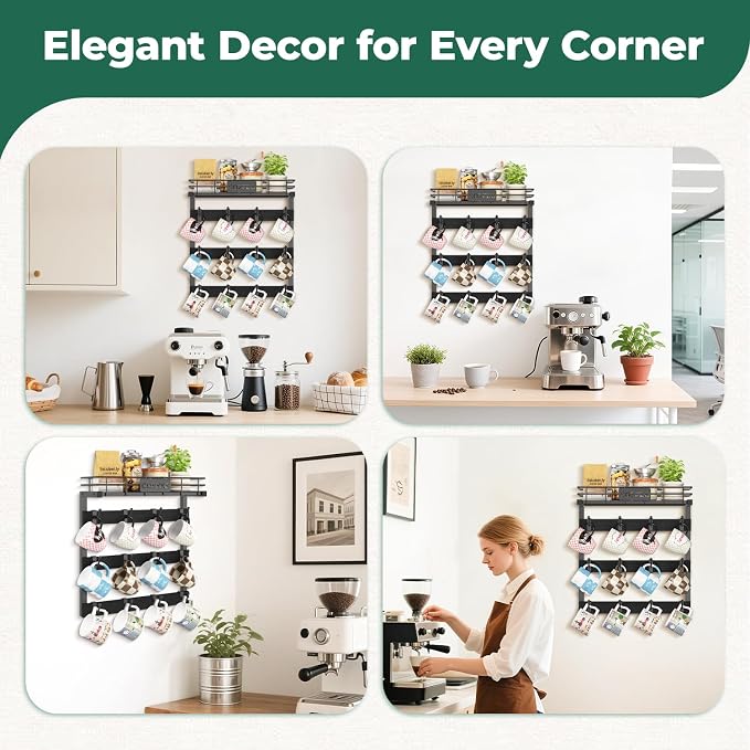 EsLuker.ly Coffee Mug Holder Wall Mounted Display Rack, Metal Cup Hanger - Image 9