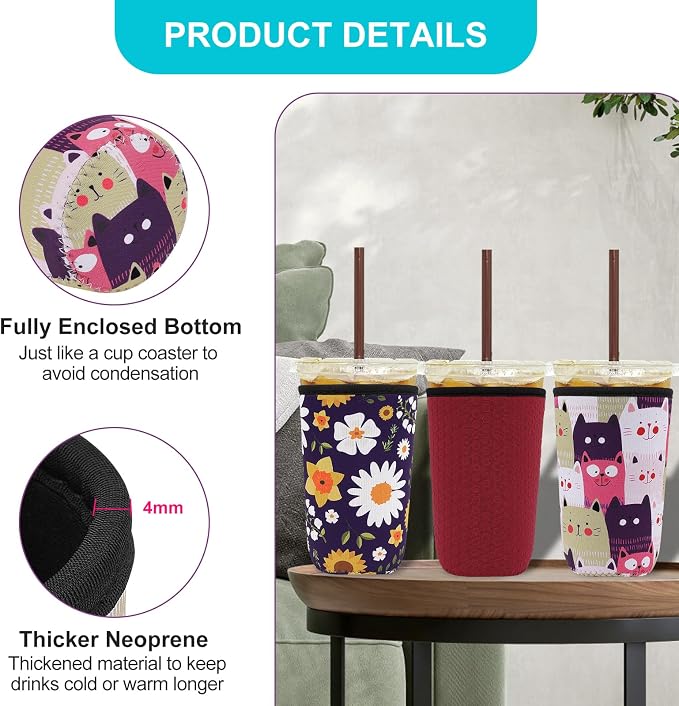 3 Pack Reusable Iced Coffee Protective Sleeves Cup Insulator Neoprene Coffee - Image 5