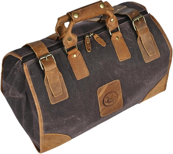Water Resistant Canvas + Leather Travel Luggage Tote Duffle Gym Suitcase by Handadsume