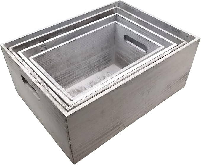 Oojami 4 Pack Nesting Wooden Storage Crates – Decorative Whitewashed Wood Boxes - Image 6