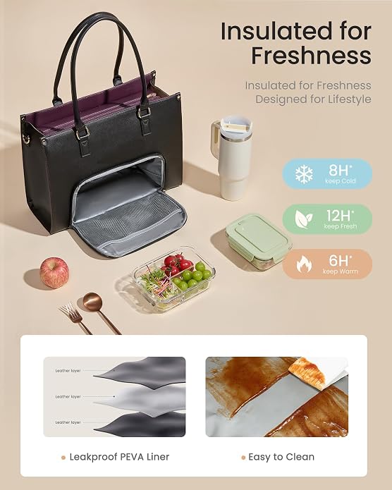 LOVEVOOK Laptop Lunch Bag for Women 15.6 Inch, Waterproof Tote Purse - Image 4