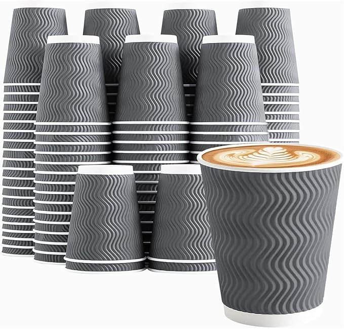 Clawsoff Coffee Cups 8 oz 150 Pack, Corrugated Insulated Ripple Wall Disposable by BuyNow