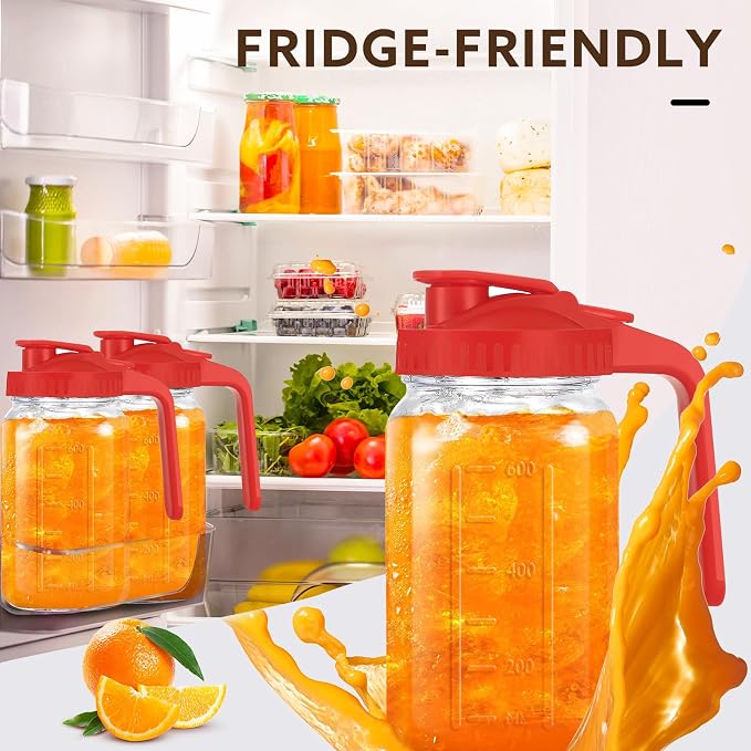 Mihlapi Glass Pitcher with Lid, 64 OZ Mason Jar Pitcher Double Leak Proof - Image 2