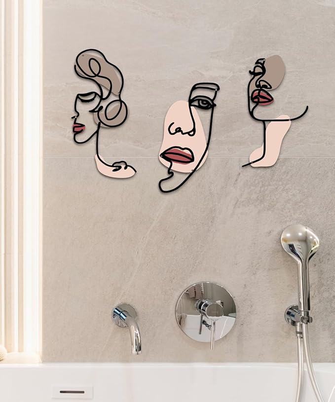 Putuo Decor Abstract Face Metal Wall Art Set of 3, Modern Line Art Wall Decor - Image 5