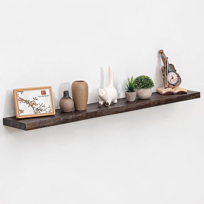 Fun Memories Floating Shelves for Wall Decor, Rustic Solid Elm Wood Live Edge by FunMemories