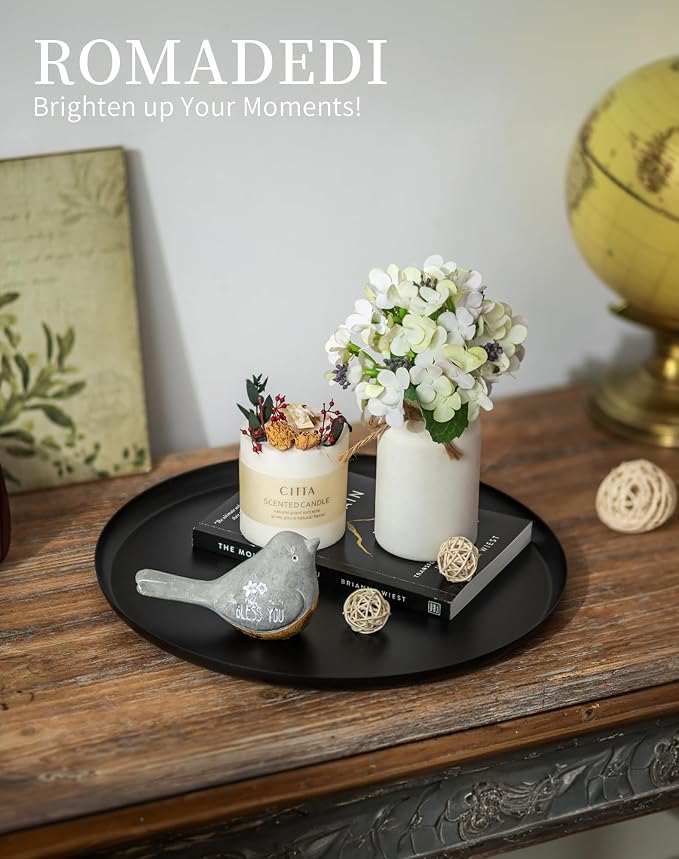 Romadedi Black Round Decorative Tray: Metal Candle Trays Decor - Image 5