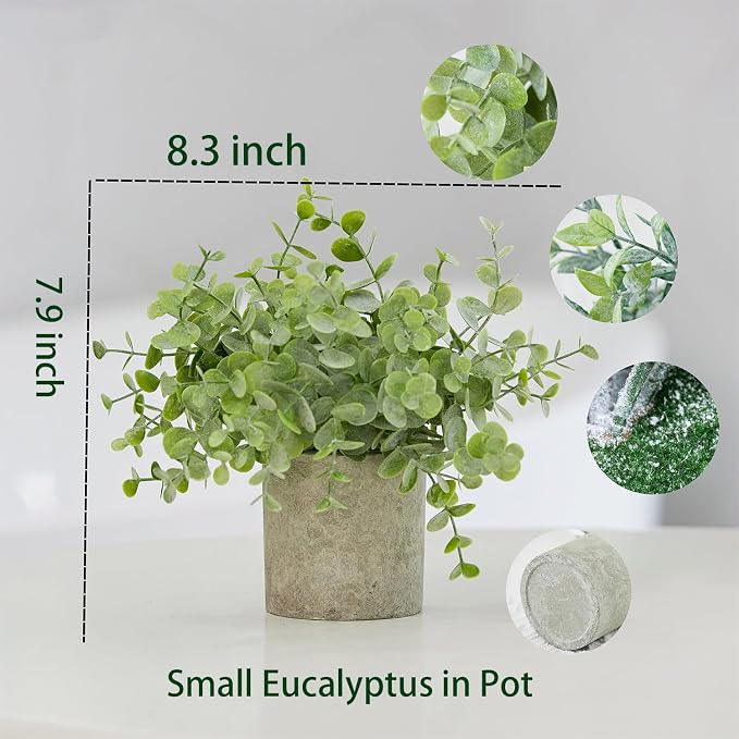 3 Pack Small Potted Fake Plants Artificial Eucalyptus Realistic Bonsai Perfect - Image 5