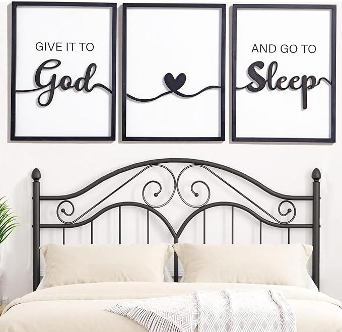 3D Wood Give it to God and Go to Sleep Signs 36x16”, Above Bed Wall Decors - Image 3