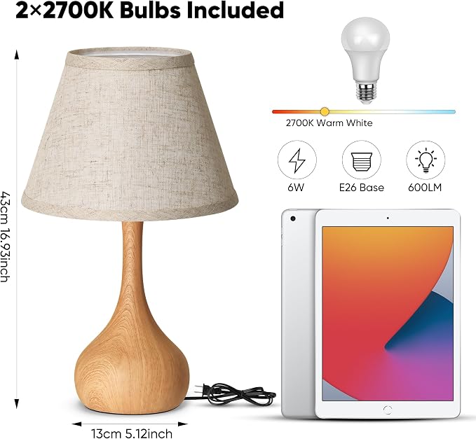 Touch Table Lamp for Bedroom Set of 2, 3-Way Dimmable Bedside Lamp for - Image 6