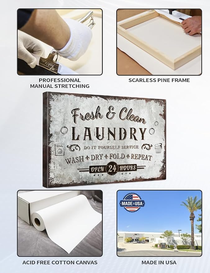 IPIC - Rustic Laundry Sign Wash Dry Fold Repeat, Large Canvas Wall Art - Image 5
