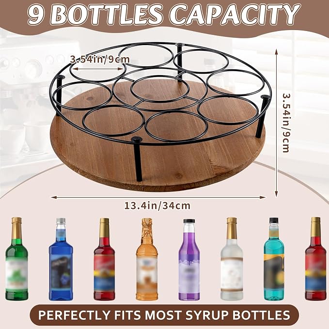 2 Pcs 9 Bottles Rotating Coffee Syrup Organizer, Large S Syrup Rack Carbon - Image 2