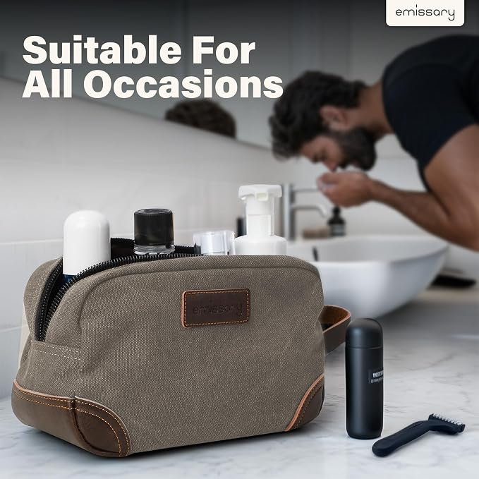 emissary Men's Canvas Travel Toiletry Bag, Leather Dopp Kit - Image 7