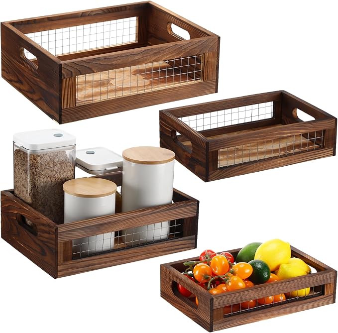 FillTouch 4 Pcs Wooden Nesting Countertop Baskets 4 Size Wooden Storage Box - Image 8