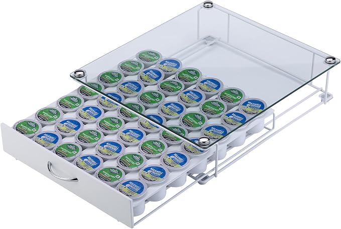 K Cup Pod Holde Glass Top Drawer, Coffee Pod Holder Capsule Display Storage by Ricerat
