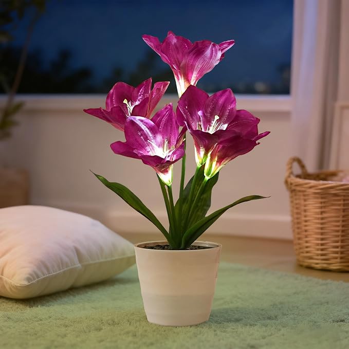 Artificial Purple Lily Flower Lamp by Hibeauti