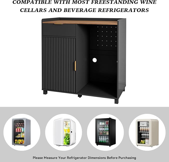 Bar Cabinet with Fridge Space&Fluted Door, Mini Fridge Cabinet with Wine Storage - Image 7